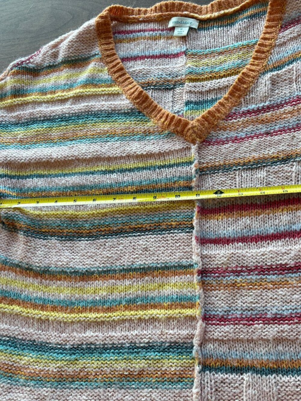 Women's Medium Sundance Symphony Stripe Pink Color V-Neck Knit Sweater